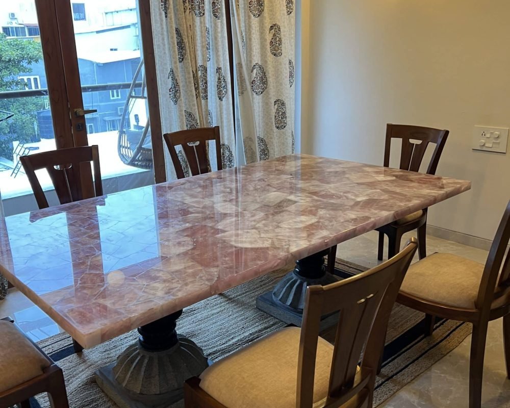 Rose Quartz Semi Precious Dining Table