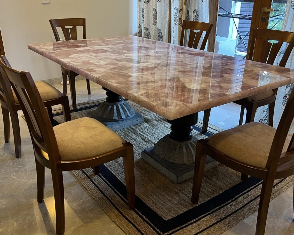Rose Quartz Semi Precious Dining Table