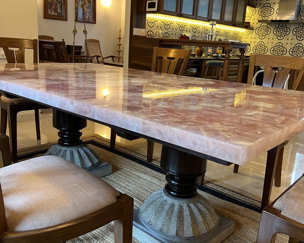 Rose Quartz Semi Precious Dining Table